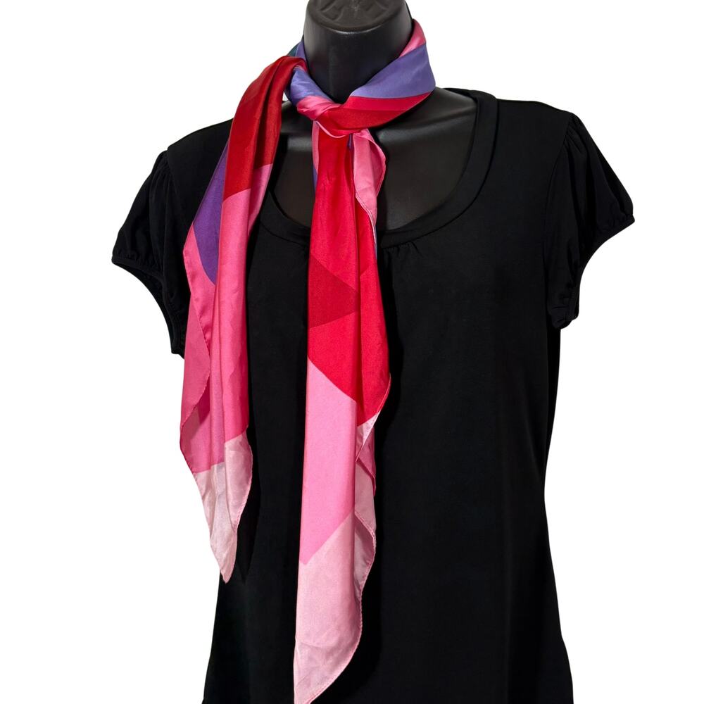 Lancome Paris Scarf 35” Ashley Mary Collab Pink Floral Square Limited Edition - Picture 8 of 13